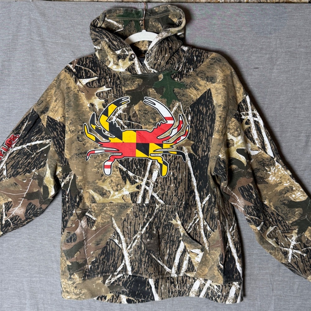 Area Code 212 Mens XL Camo Hoodie Crab  Pullover Long Sleeve